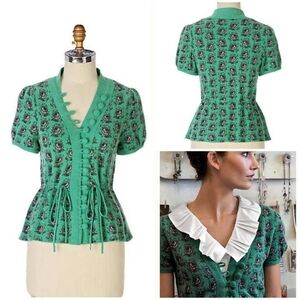 ANTHROPOLOGIE LEIFSDOTTIR Intarsia Rose Wool Blend Cardigan